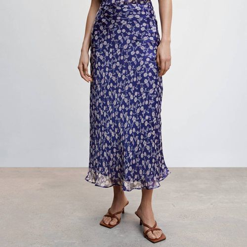Blue Floral Midi Skirt - Mango - Modalova