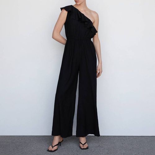 Black Ruffled Asymmetric Jumpsuit - Mango - Modalova