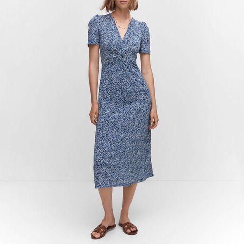 Blue Textured Printed Dress - Mango - Modalova