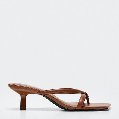 Brown Square Toe Leather Heels - Mango - Modalova
