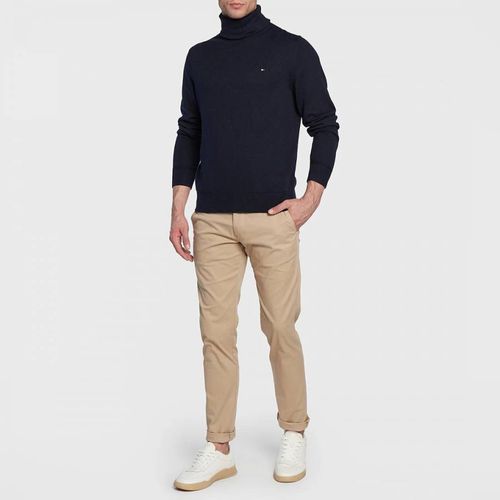 Navy Roll Neck Cotton Blend Jumper - Tommy Hilfiger - Modalova