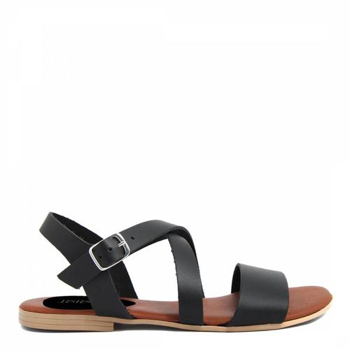 Black Leather Strappy Flat Sandals - Triple Sun - Modalova
