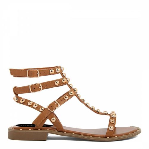 Camel Leather Studded Embroidery Flat Sandals - Triple Sun - Modalova