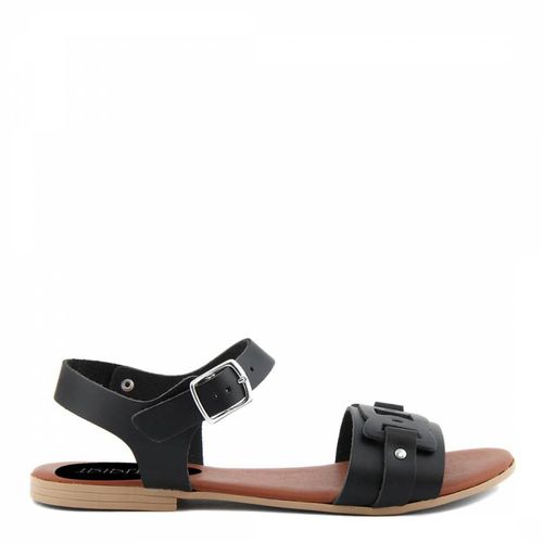 Black Leather Detailed Flat Sandals - Triple Sun - Modalova