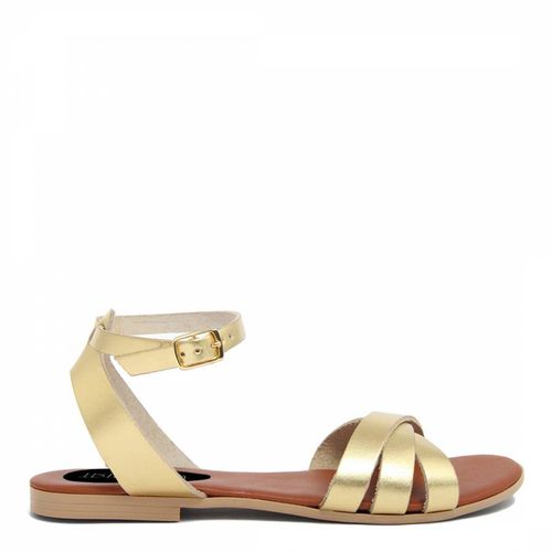 Gold Leather Strappy Flat Sandals - Triple Sun - Modalova