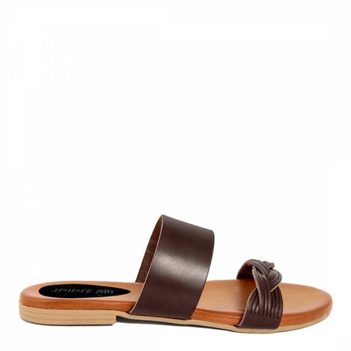 Maroon Leather Braided Slip On Flat Sandal - Triple Sun - Modalova