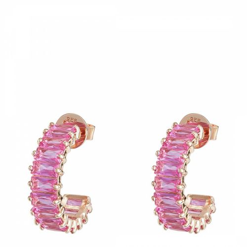 Rose Emerald Cut Hoops with Pink Stones - Rosie Fortescue Jewellery - Modalova