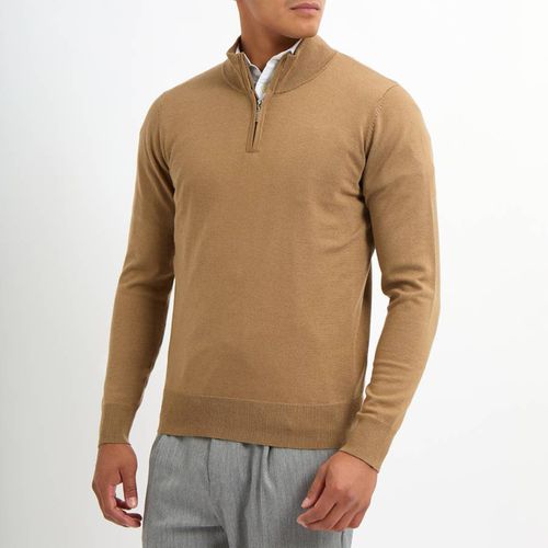 Sand Quarter Zip Cashmere Blend Jumper - Gianni Feraud - Modalova