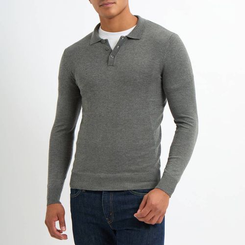 Grey Cashmere Blend Polo Jumper - Gianni Feraud - Modalova