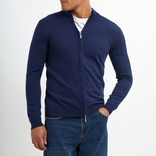 Blue Full Zip Cashmere Blend Jumper - Gianni Feraud - Modalova