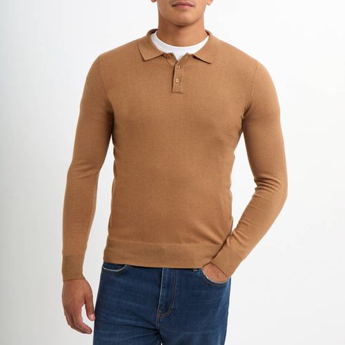 Camel Cashmere Blend Polo Jumper - Gianni Feraud - Modalova