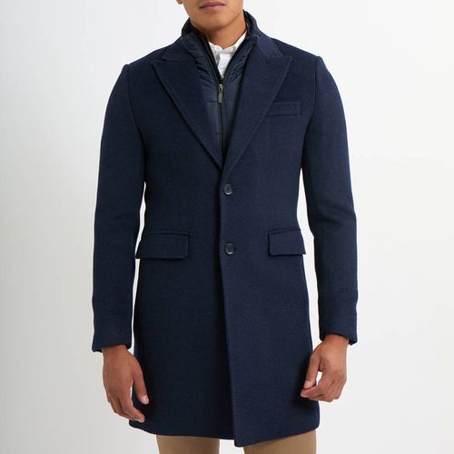 Navy Insert Wool Blend Coat - Gianni Feraud - Modalova