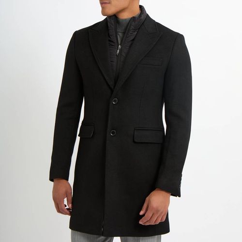 Black Insert Wool Blend Coat - Gianni Feraud - Modalova