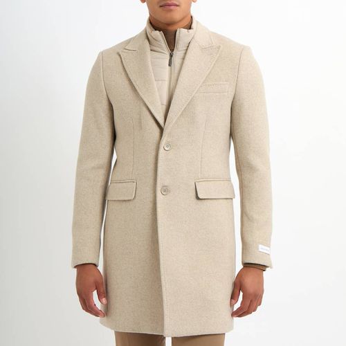 Taupe Insert Wool Blend Coat - Gianni Feraud - Modalova