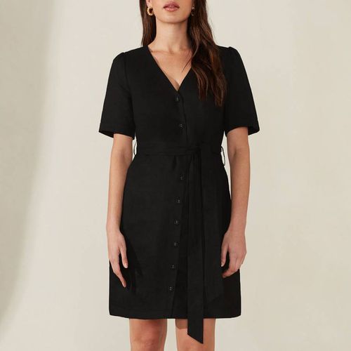 Black Linen Button Front Mini Dress - Ro & Zo - Modalova