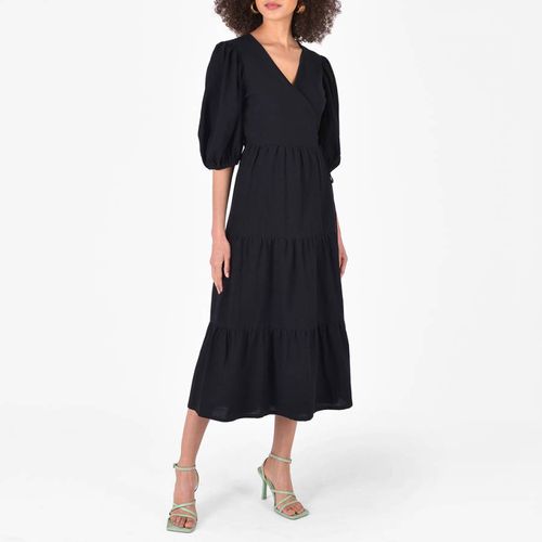 Black Wrap Cotton Linen Blend Dress - Ro & Zo - Modalova