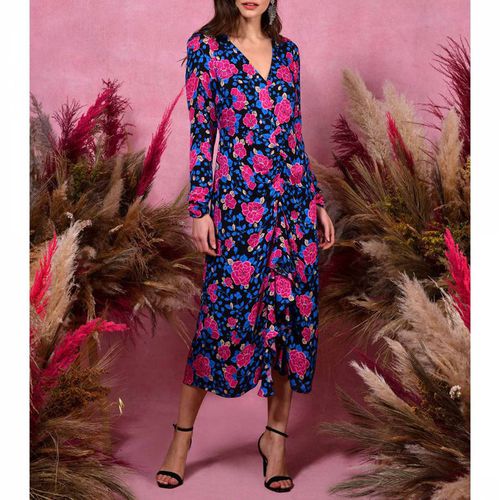 Blue/Pink Floral Ruffle Front Dress - Ro & Zo - Modalova