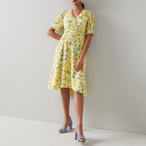 Yellow Floral Pami Silk Dress - L K Bennett - Modalova