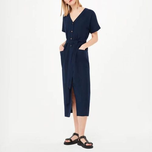 Navy Belted Linen Midi Dress - WHISTLES - Modalova