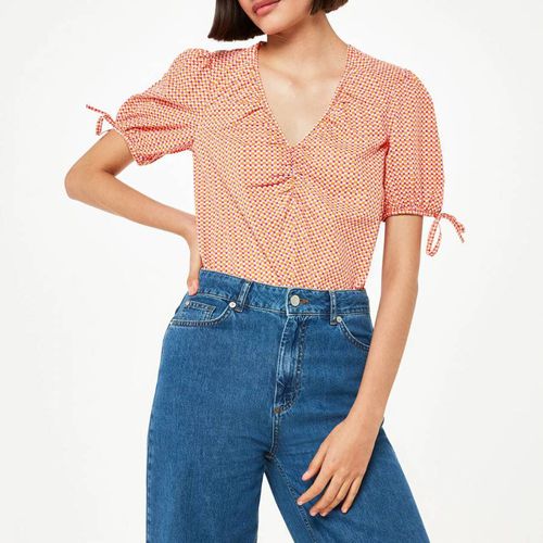 Orange Ditsy Ruched Front Cotton Top - WHISTLES - Modalova