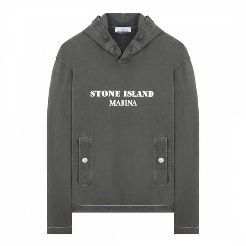 Charcoal 'MARINA' Garment Dyed Jersey Cotton Hoodie - Stone Island - Modalova