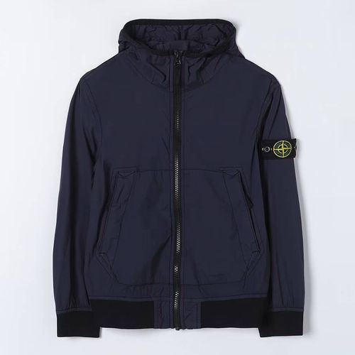 Navy Hooded Zipped Cotton Blend Jacket - Stone Island - Modalova