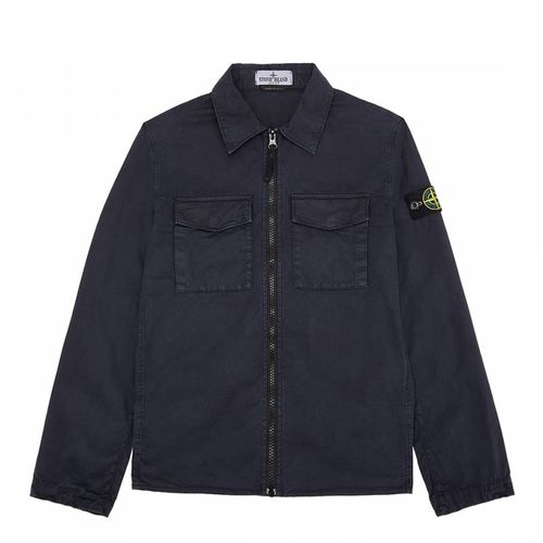 Navy Garment Dyed Cotton Blend Overshirt - Stone Island - Modalova