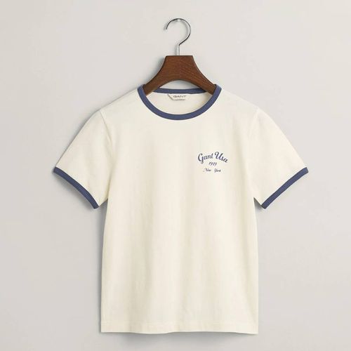 Teen's Ecru Script Logo Slim Cotton Blend T-Shirt - Gant - Modalova