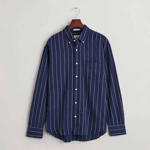 Navy Slub Stripe Cotton Linen Blend Shirt - Gant - Modalova