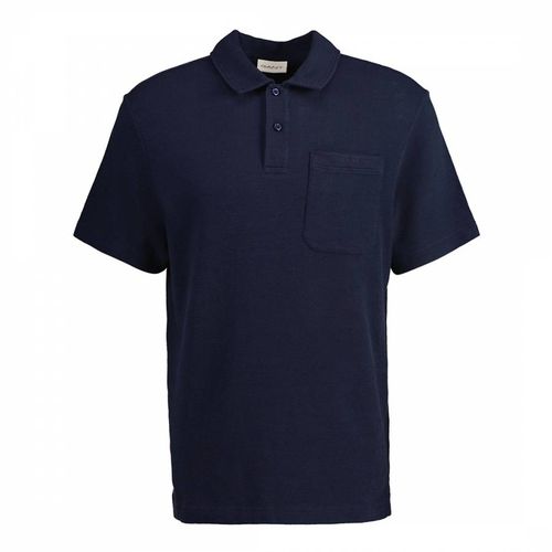 Navy Textured Cotton Polo Shirt - Gant - Modalova