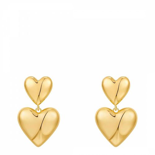 K Gold Double Heart Drop Earrings - Liv Oliver - Modalova