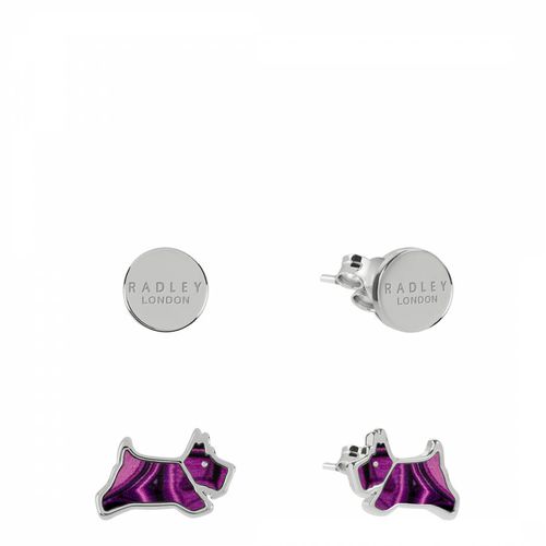 Dukes Place Plated Round Disc and Purple Malachite Coloured Resin Jumping Dog Twin Pack Earring Set - Radley - Modalova