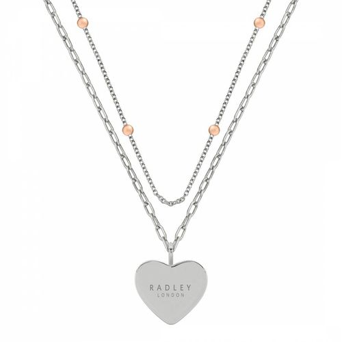 Love Letters Ladies 18ct Rose Gold & Plated Double Layer Bobble Chain Etched Heart Necklace - Radley - Modalova