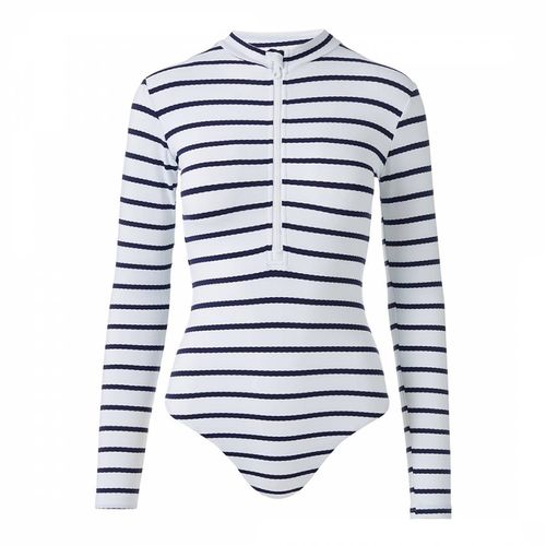 White & Navy Aruba Stripe Long Sleeve One Piece Swimsuit - Melissa Odabash - Modalova