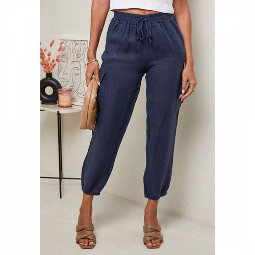 Navy Linen Cargo Trousers - LE MONDE DU LIN - Modalova