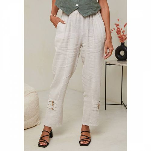 Beige Elasticated Linen Trousers - LE MONDE DU LIN - Modalova