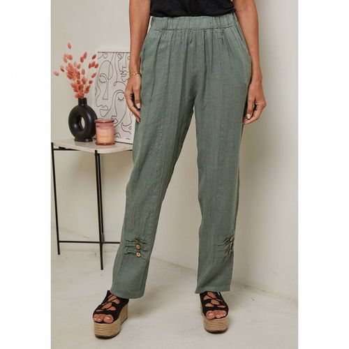 Khaki Elasticated Linen Trousers - LE MONDE DU LIN - Modalova