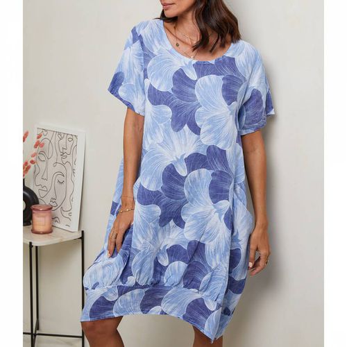 Blue Printed Linen Dress - LE MONDE DU LIN - Modalova