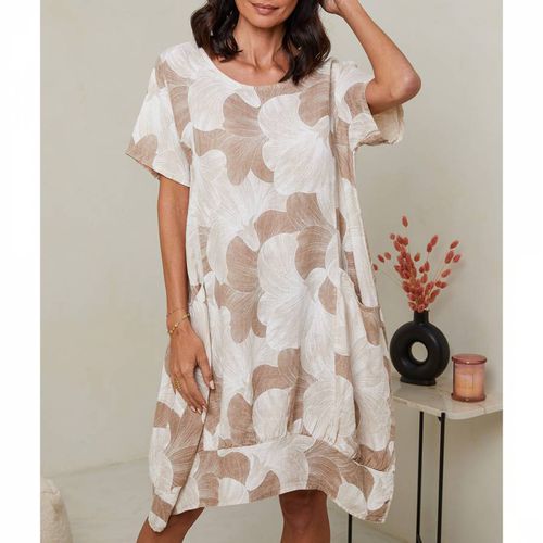 Camel Printed Linen Dress - LE MONDE DU LIN - Modalova