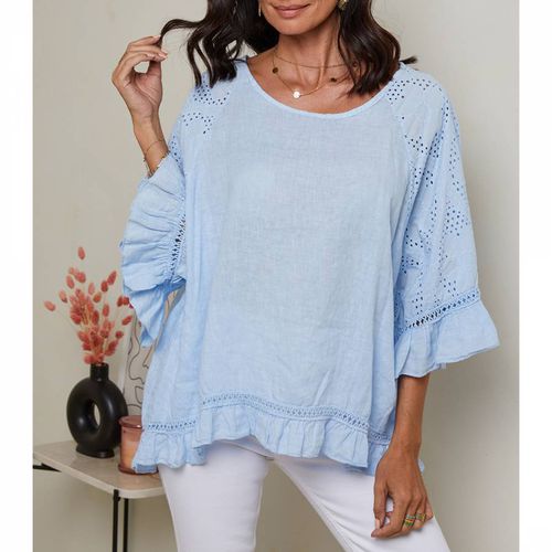 Pale Blue Frill Linen Top - LE MONDE DU LIN - Modalova