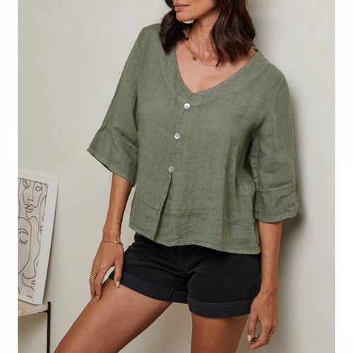 Khaki Linen Blouse - LE MONDE DU LIN - Modalova