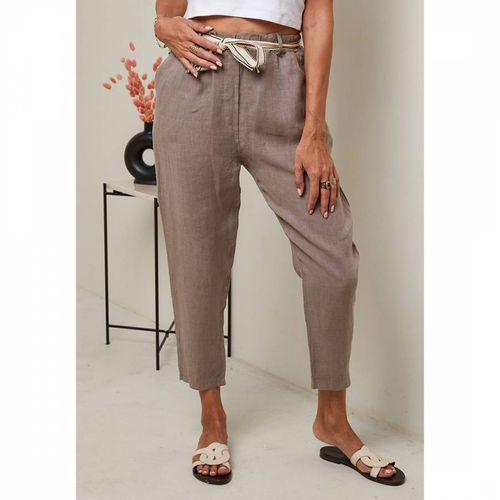 Brown Tie Waist Linen Trousers - LE MONDE DU LIN - Modalova