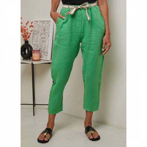 Green Tie Waist Linen Trousers - LE MONDE DU LIN - Modalova