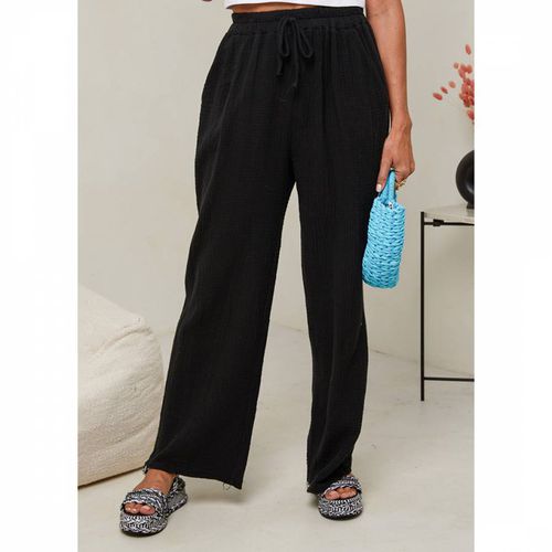 Black Textured Linen Trousers - LE MONDE DU LIN - Modalova