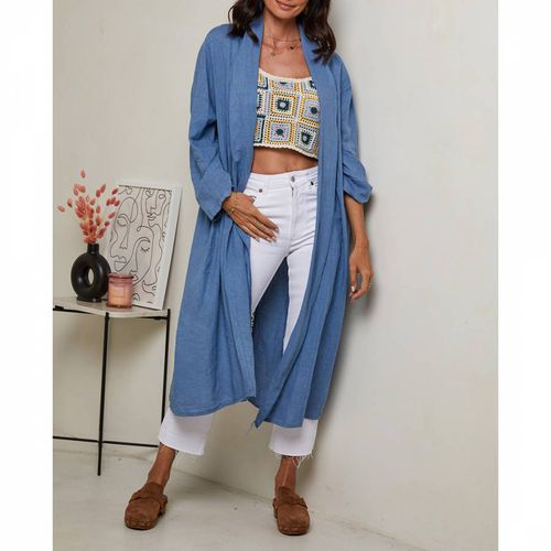 Blue Linen Kimono - LE MONDE DU LIN - Modalova