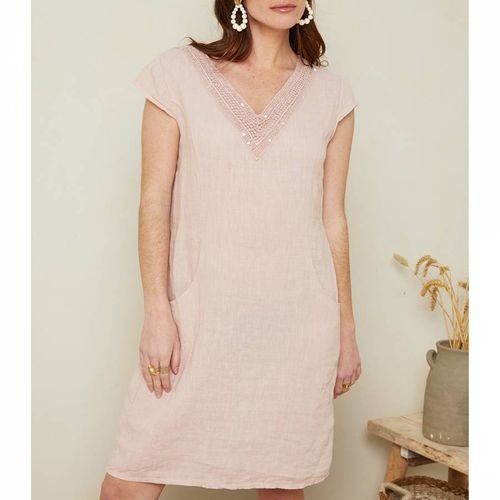 Pale Pink V-Neck Linen Mini Dress - LE MONDE DU LIN - Modalova