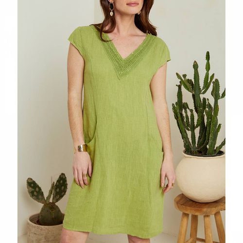 Green V-Neck Linen Mini Dress - LE MONDE DU LIN - Modalova