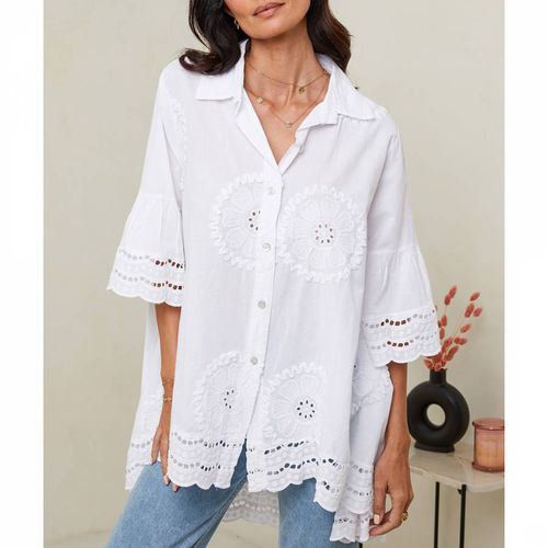 White Frill Cotton Blouse - LE MONDE DU LIN - Modalova