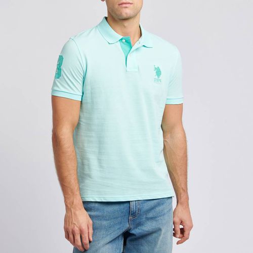 Turquoise Patch Logo Pique Cotton Polo Shirt - U.S. Polo Assn. - Modalova