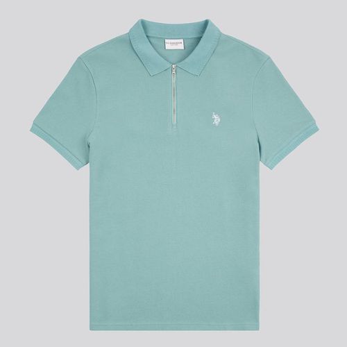 Turquoise Textured Cotton Blend Polo Shirt - U.S. Polo Assn. - Modalova